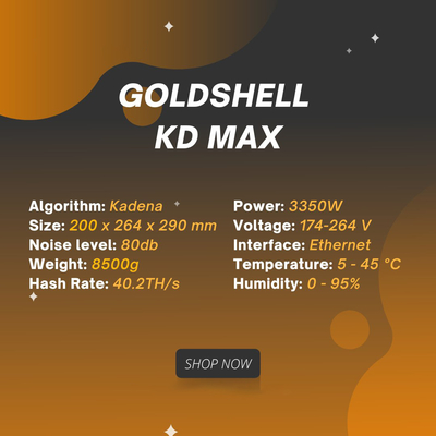 Goldshell KD Max Kadena Algorithm With A Maximum Hashrate Of 40.2Th/S 3350W